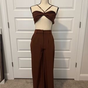 Princess Polly Brown Wide-Leg Pants & Twist Crop Top Set